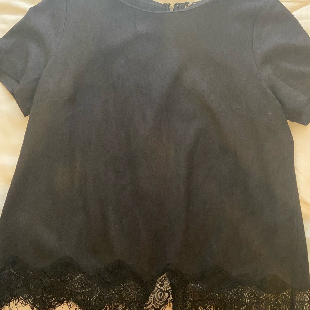 Design Lab black faux suede and lace top